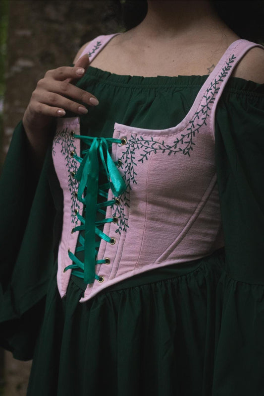 corset réversible Nymphéa , artisanal, brodée à la main , sur mesure , fait main, tissu recyclé face laçages 